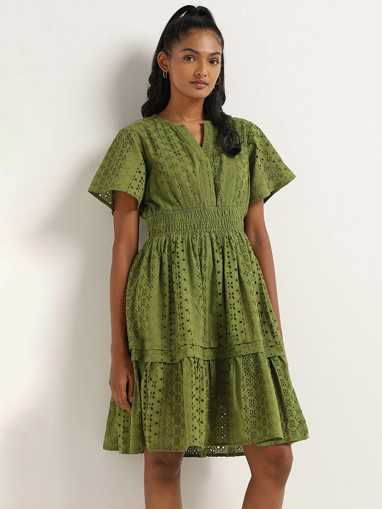 LOV Green Cut-Work Dress