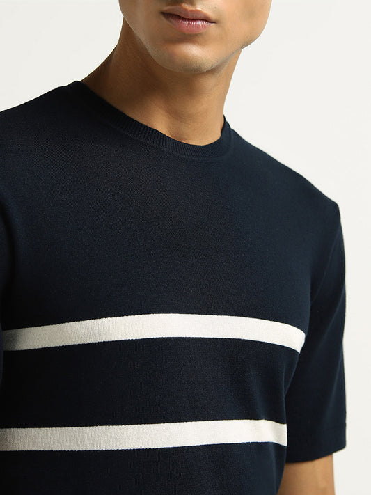 Ascot Navy Striped Relaxed Fit T-Shirt
