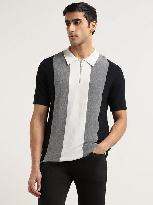 Ascot Black Striped Relaxed Fit T-Shirt