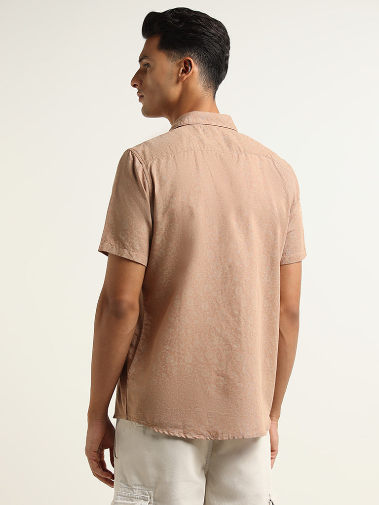 WES Casuals Light Brown Printed Cotton Shirt