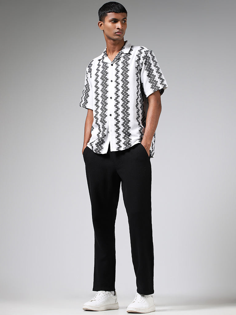 ETA White & Black Striped Cotton Resort Fit Shirt