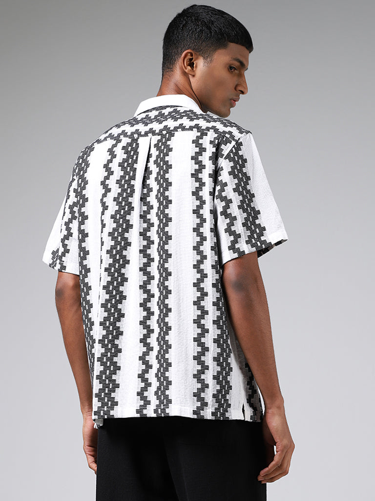ETA White & Black Striped Cotton Resort-Fit Shirt