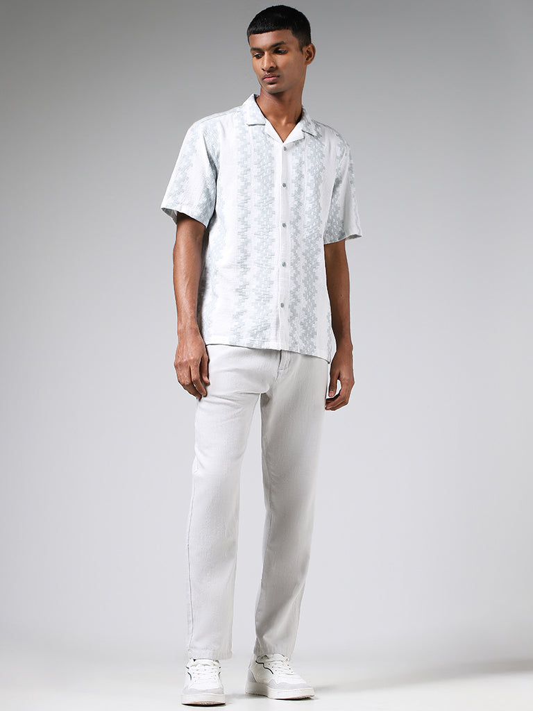 ETA White & Grey Striped Cotton Resort Fit Shirt