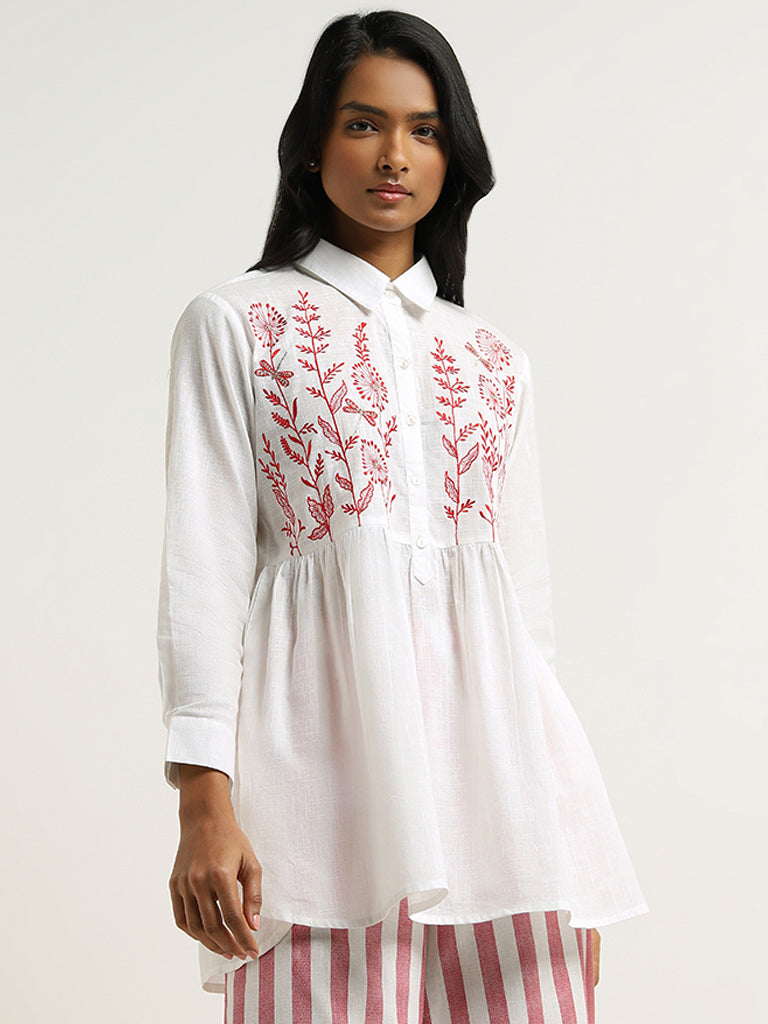Utsa White Floral Embroidered Tunic