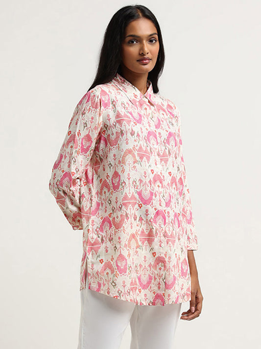 Utsa Pink Ikkat Printed Cotton Tunic