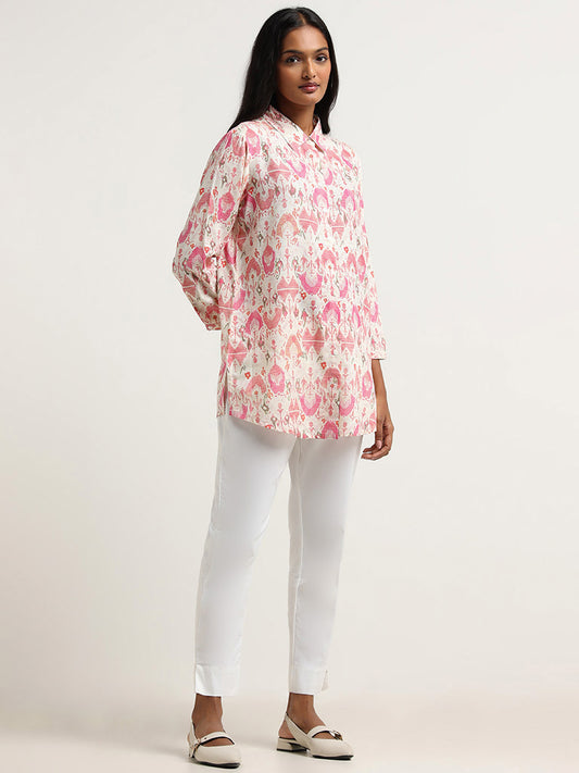Utsa Pink Ikkat Printed Cotton Tunic