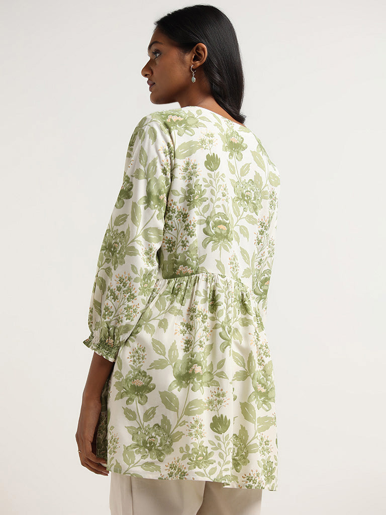 Utsa Green Floral Printed Cotton Tunic