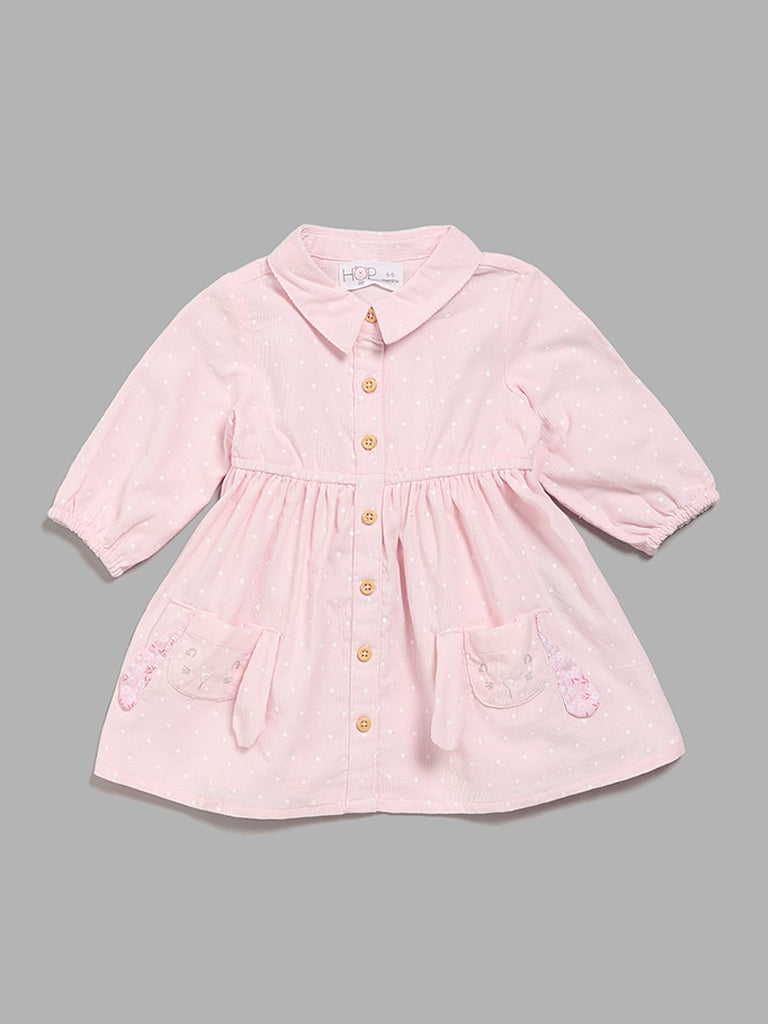 HOP Baby Button-down Printed Light Pink Dress