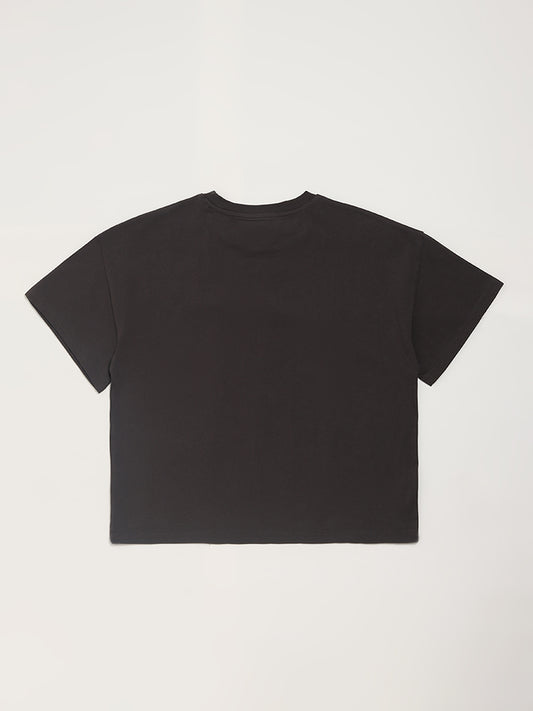Y&F Kids Black Graphic Printed T-Shirt