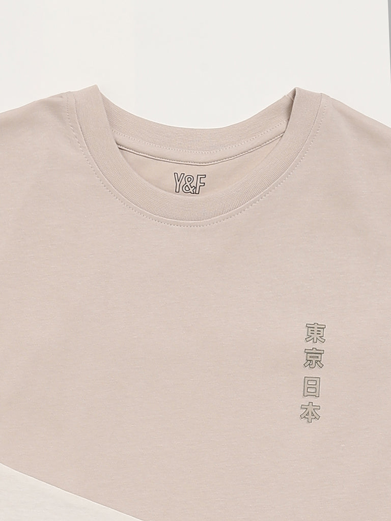 Y&F Kids Dragon Print Light Beige T-Shirt
