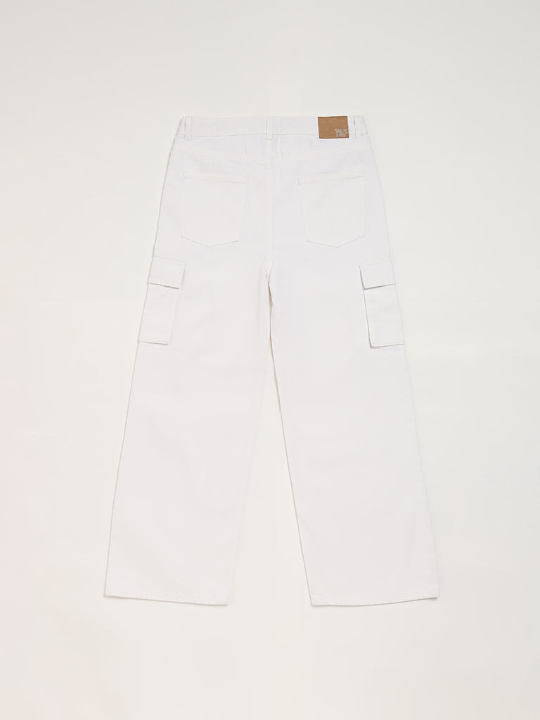 Y&F Kids Off White Relaxed - Fit High Rise Jeans
