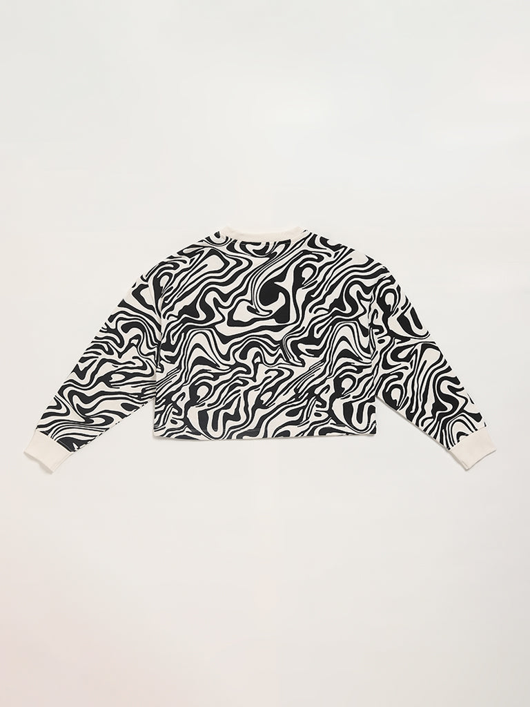 Y&F Kids Black & White Printed Sweatshirt
