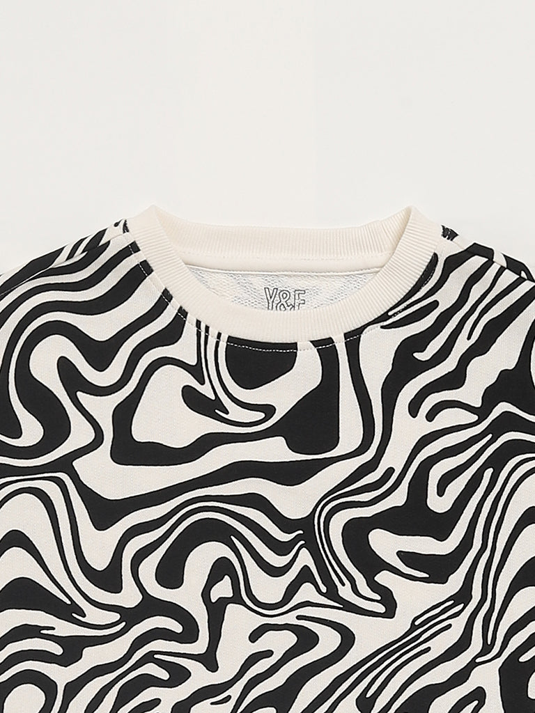 Y&F Kids Black & White Printed Sweatshirt