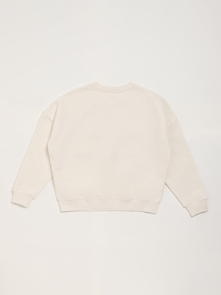 Y&F Kids Off White Printed Sweatshirt