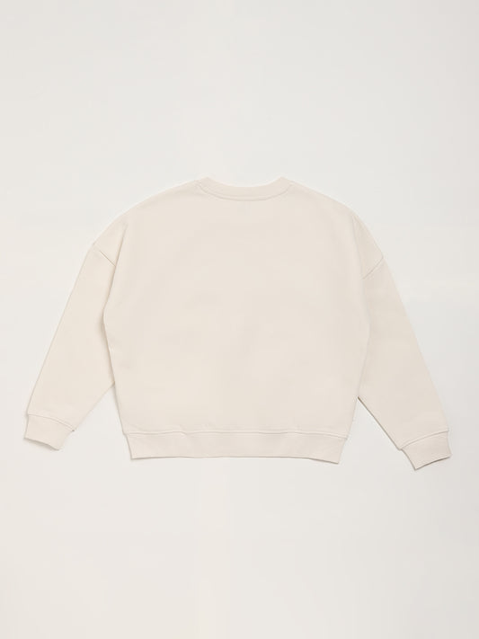 Y&F Kids Off White Printed Sweatshirt