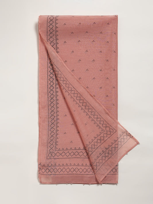 Zuba Pink Bandhani Printed Cotton Blend Stole