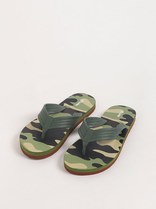 Yellow Green Camouflage Flip-Flop