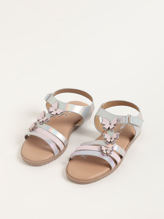 Yellow Butterfly Charm Silver Sandals