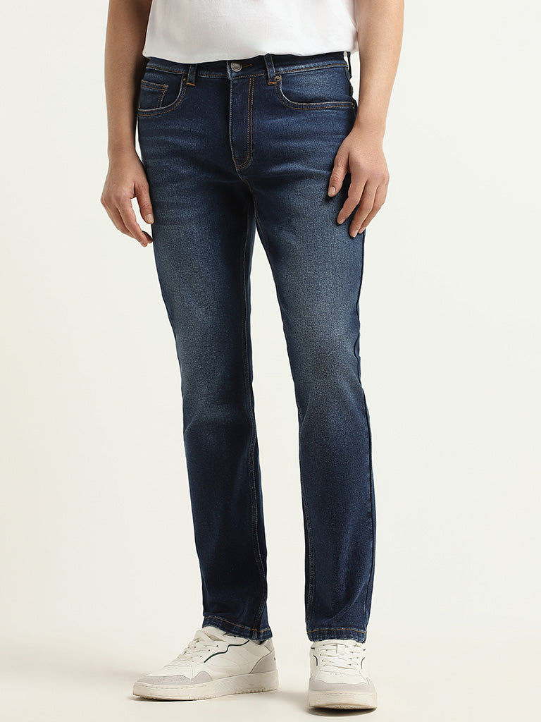 WES Casuals Dark Blue Relaxed Fit Mid Rise Jeans