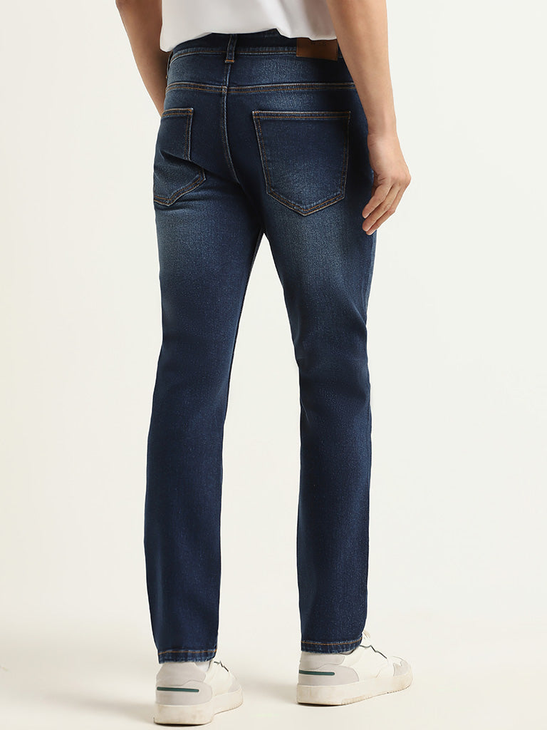 WES Casuals Dark Blue Relaxed Fit Mid Rise Jeans
