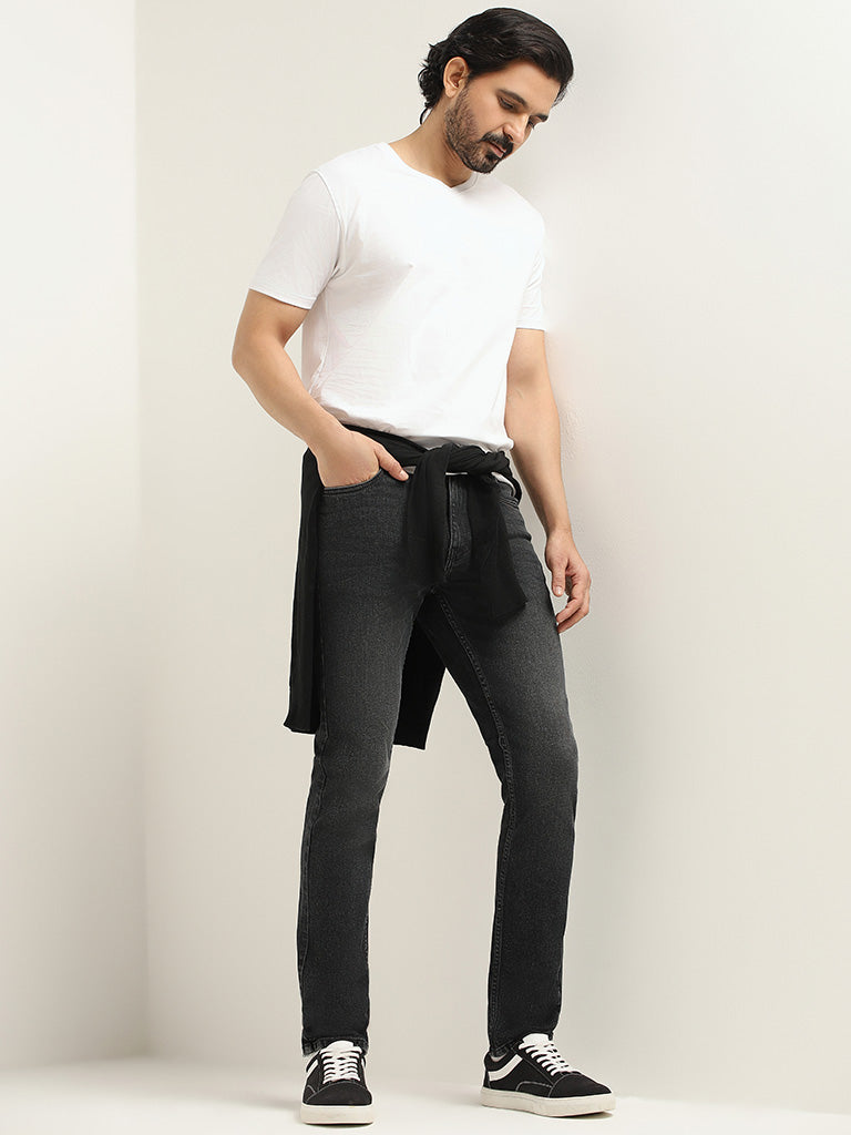 WES Casuals Black Relaxed Fit Mid Rise Jeans