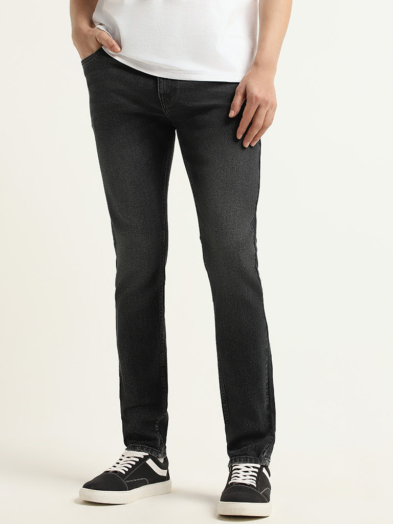 WES Casuals Black Relaxed Fit Mid Rise Jeans