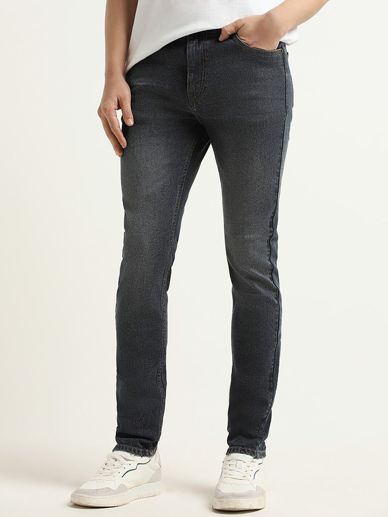 WES Casuals Dark Grey Wash Slim Fit Mid Rise Jeans