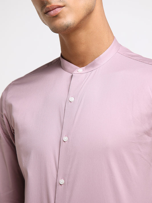 WES Formals Pink Cotton Blend Granddad Shirt