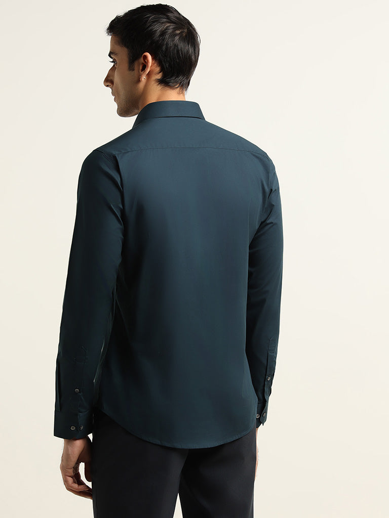 WES Formals Teal Cotton Blend Ultra-Slim Fit Shirt