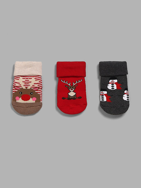 HOP Baby Multicolour Christmas Themed Socks - Pack of 3