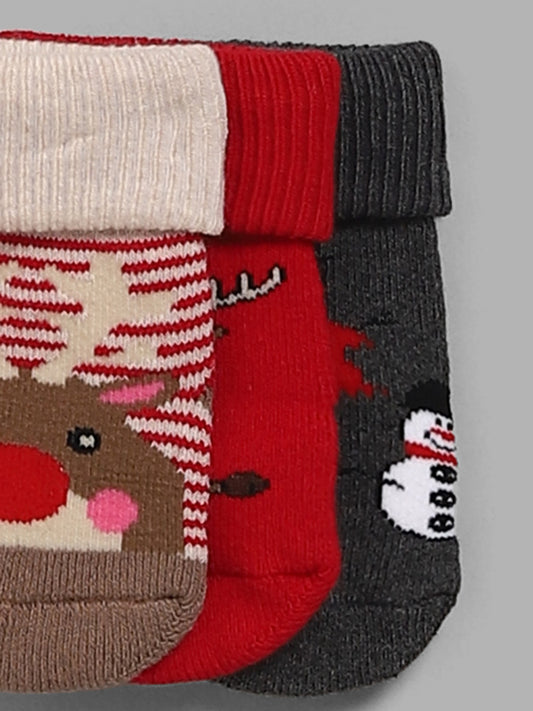 HOP Baby Multicolor Christmas Themed Socks - Pack of 3