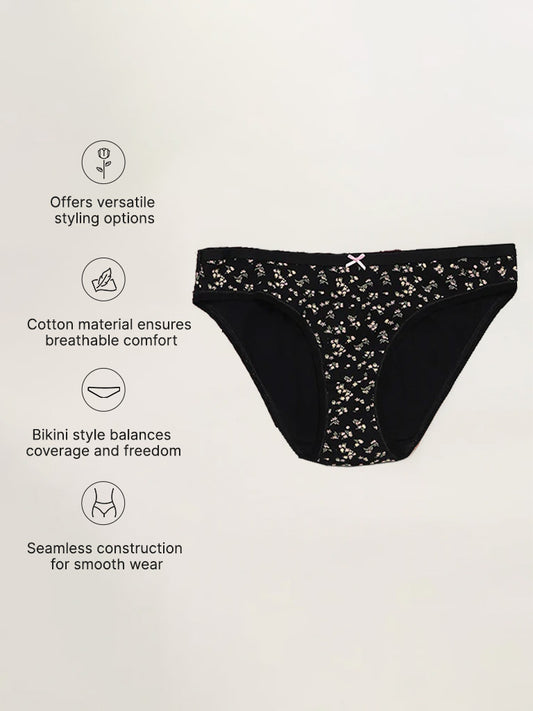Wunderlove Black Printed Bikini Briefs - Pack of 3