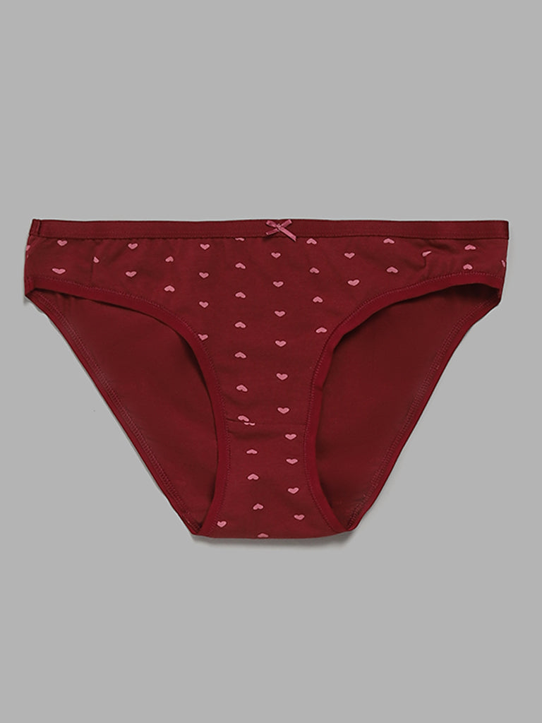 Wunderlove Maroon Printed Bikini Briefs - Pack of 3