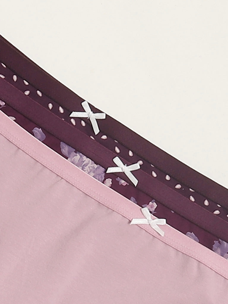 Wunderlove Violet Printed Cotton Blend Full Briefs - Pack of 3