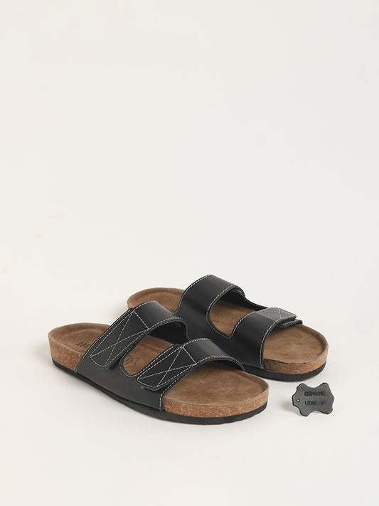 SOLEPLAY Black Double-Strap Leather Sandals