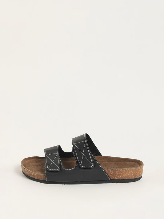 SOLEPLAY Black Double-Strap Leather Sandals