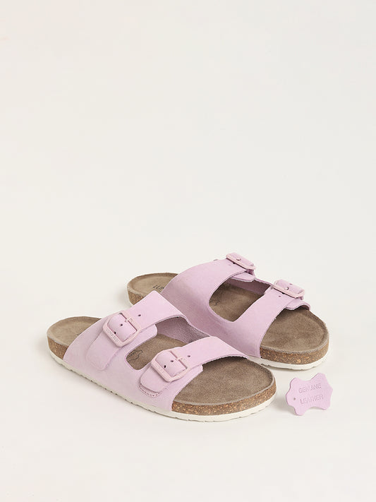 LUNA BLU Pink Double-Strap Leather Sandals