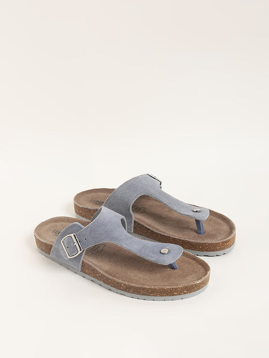 LUNA BLU Blue Suede T-Bar Comfort Sandals