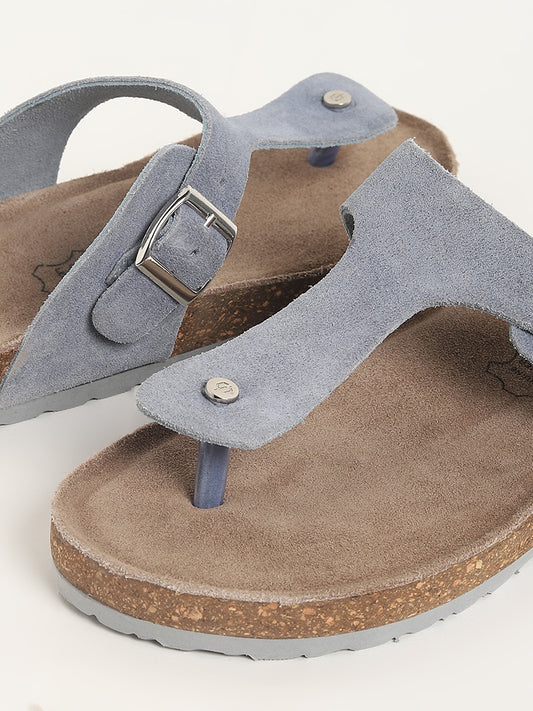 LUNA BLU Blue Suede T-Bar Comfort Sandals