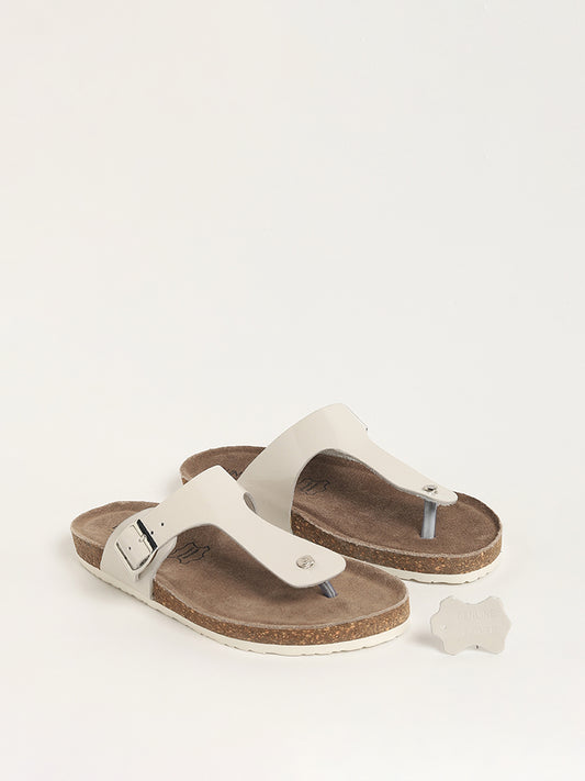 LUNA BLU Off-White Cork Leather Sandals