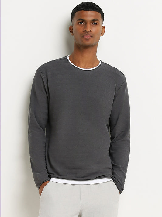 ETA Grey Textured Slim Fit T-Shirt