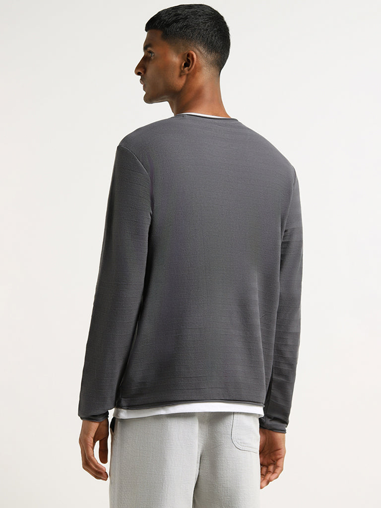 ETA Grey Textured Slim Fit T-Shirt