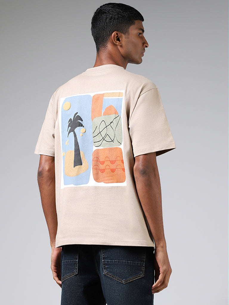 Nuon Cream Typographic Printed Relaxed Fit T-Shirt