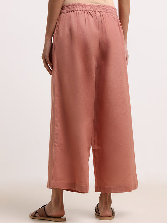 Utsa Peach Wide-Leg Blended Linen Pants