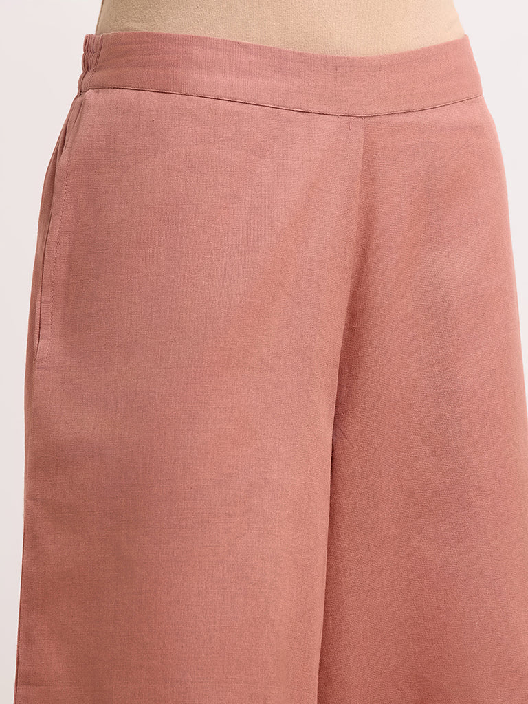 Utsa Peach Wide-Leg Blended Linen Pants
