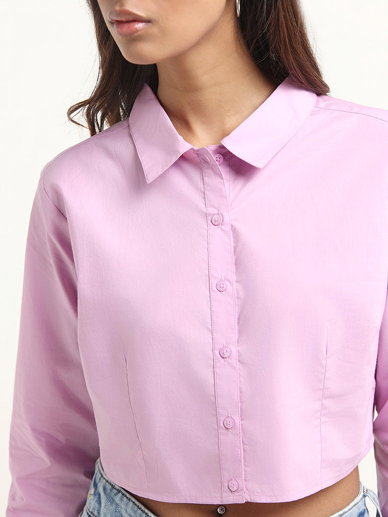 Nuon Pink Cotton Crop Shirt
