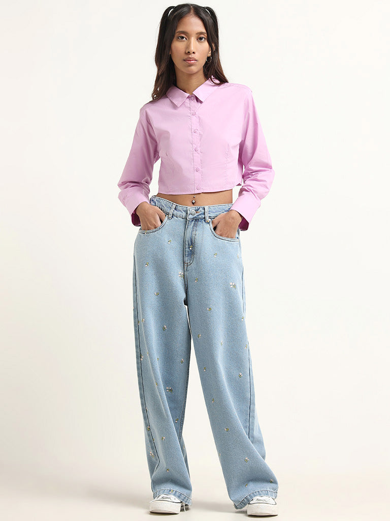 Nuon Pink Cotton Crop Shirt