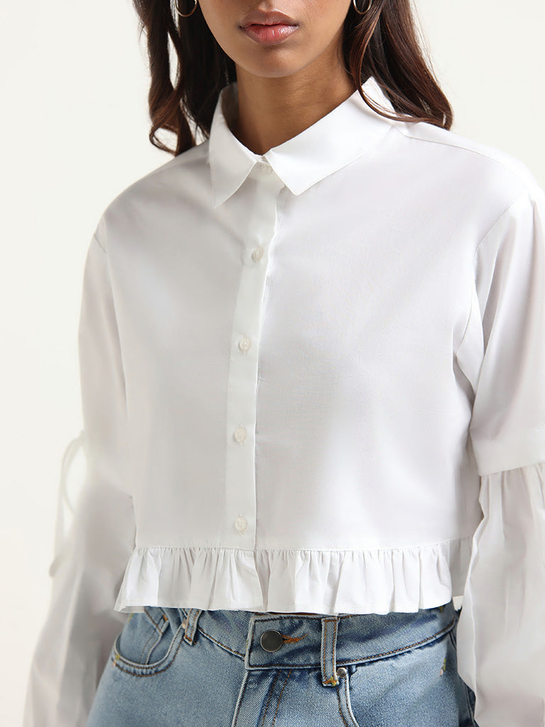Nuon White Ruffled Cotton Shirt