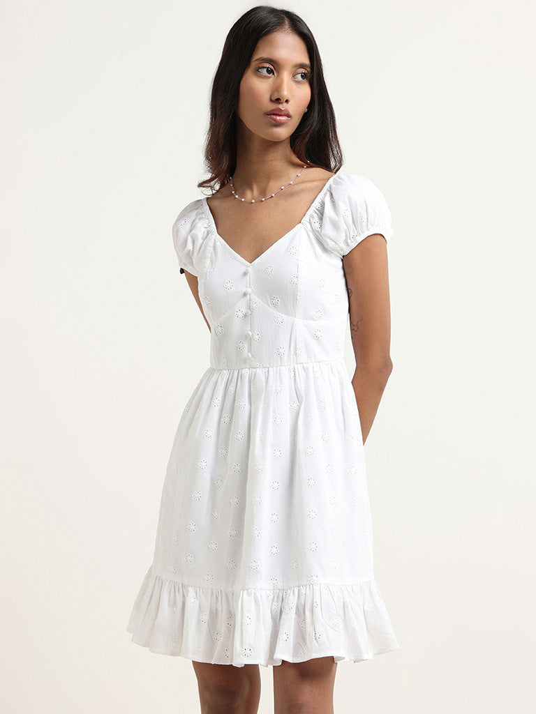Nuon White Schiffli Dress