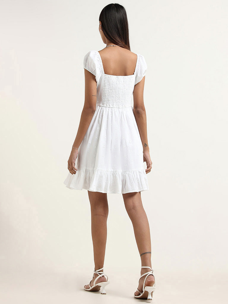 Nuon White Cotton Schiffli Dress
